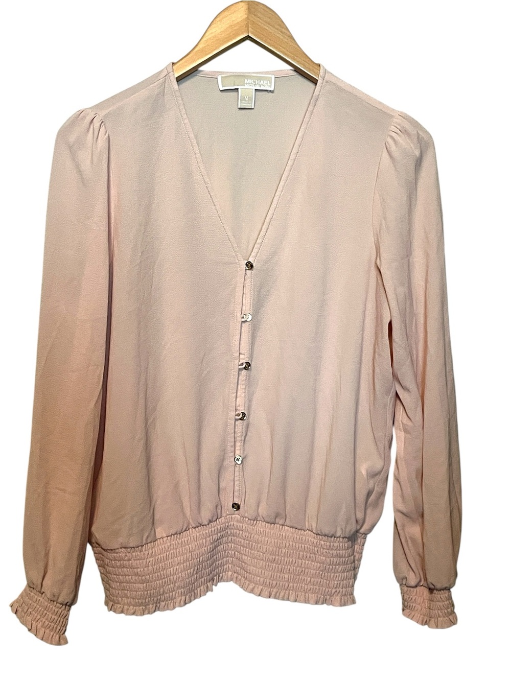 Michael Kors Light Pink Button-Down V-Neck Blouse Medium